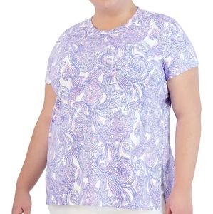 Jones New York Collection Women’s Blue Slitted Printed Short Sleeve Top Plus 3X